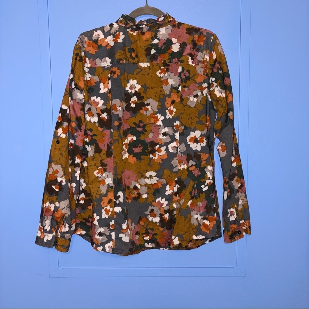 Floral Ruffle Collar Blouse From Merona 100% Cotton - Women’s Size Large​​​ - Picture 2 of 5